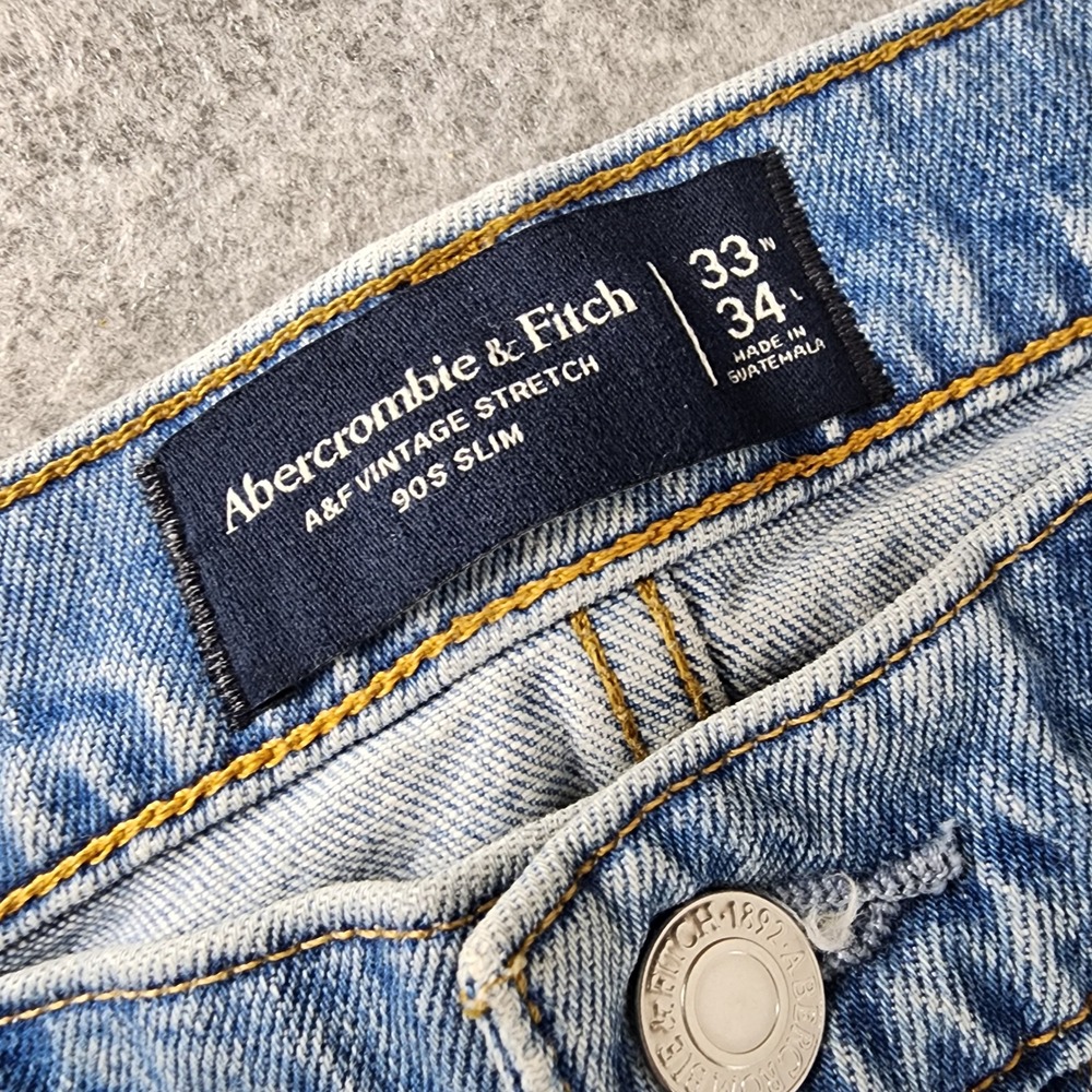 Abercrombie & Fitch 33x34 Light Wash Distressed 90s Slim Vintage Stretch Mens - Picture 7 of 7
